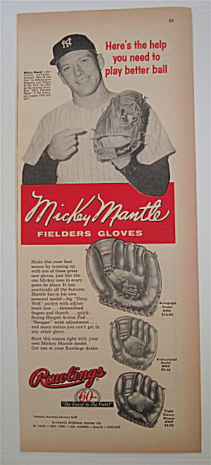 1958 Rawlings Fielders Glove With Mickey Mantle