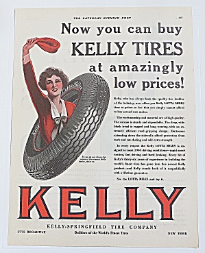 1930 Kelly Tires With Woman Waving