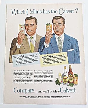 1953 Calvert Whiskey & Gin With Tom & John Collins