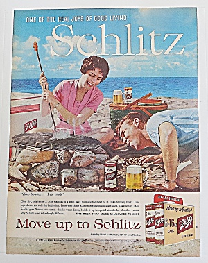 1960 Schlitz Beer With Man & Woman On Beach