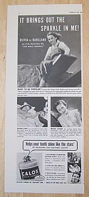 1942 Calox Tooth Powder With Olivia De Havilland