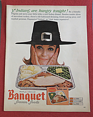 1964 Banquet Turkey Dinner W/ Woman In Pilgrim Hat