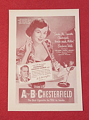 1950 Chesterfield Cigarettea With Barbara Hale