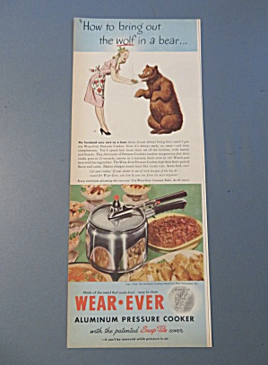 1946 Wear Ever Aluminum Pressure Cooker W/woman & Bear