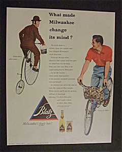 1952 Blatz Beer With 2 Men On Different Bikes