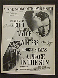 1951 Movie Ad For &quot;a Place In The Sun&quot;