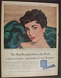 Vintage Ad:1952 Lustre Creme Shampoo W/elizabeth Taylor