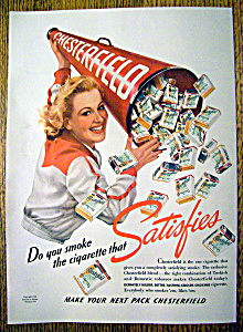 1940 Chesterfield Cigarettes With Woman & Bull Horn