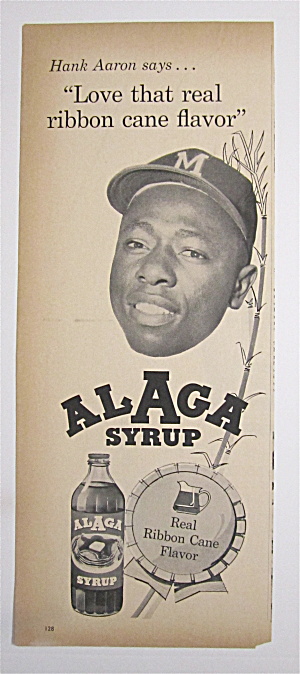1962 Alaga Syrup With Baseball's Great Hank Aaron