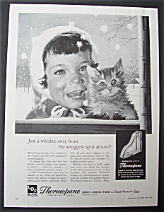 1959 Thermopane Insulating Glass W/kitten Held By Girl