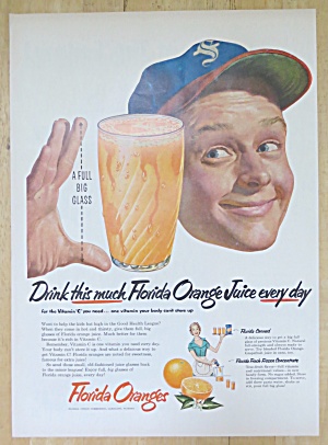 1952 Florida Orange Juice With Man & Glass Of Juice