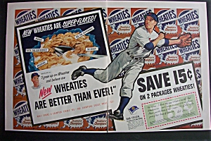 1952 Wheaties Cereal W/bob Feller (2 Pg Ad)
