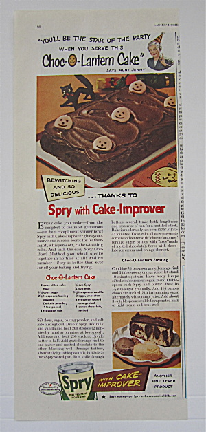 1948 Spry Vegetable Shortening With Choc O Lantern Cake