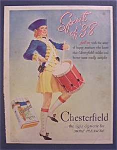 1938 Chesterfield Cigarettes With Woman Playing Drum
