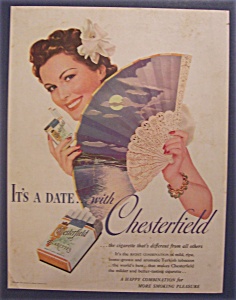 1939 Chesterfield Cigarettes W/woman Holding Fan Open