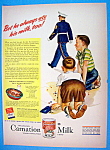 1944 Carnation Milk with Two Boys Watching Soldier