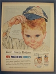 1961 Northern Towels with Boy Putting On Baseball Cap
