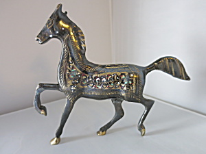 Brass Horse Etched Hand Painted Figurine