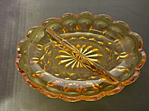 Vintage Indiana Glass Amber Divided Dish 1960s
