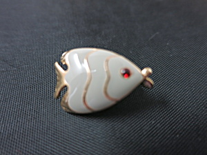 Enamel Painted Fish Pin Brooch With Ruby Rhinestone Eye