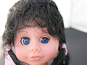 Vintage Sleep Eye Doll Head Rooted Black Hair