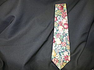 Vintage Mens Neck Tie Polished Cotton Fruit Floral