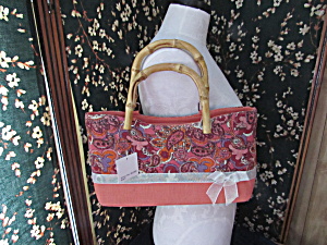 Paisley Floral Abstract Handbag With Bamboo Handles