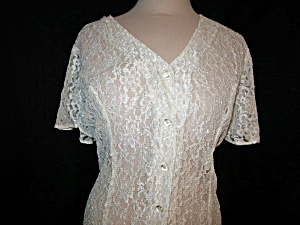 Vintage C W Rose Lace Dress Size 12 Ivory 1960s