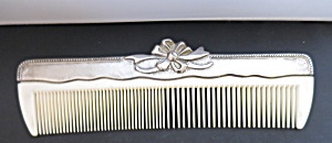 Silver Plated Comb With Lucite Plastic Teeth Floral Ribbon Ornate