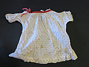 Vintage Doll Dress White Red Polka Dot Hand Made Has Foxing Stain