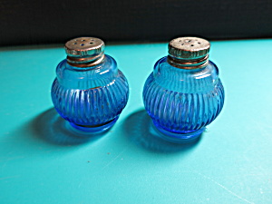Vintage Cobalt Blue Salt And Pepper Shakers Ribbed