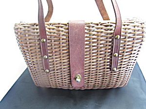 Vintage Basket Purse Pocketbook With Leather Straps
