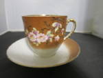 Antique Porcelain Apple Blossom Floral Cup and Saucer
