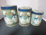 Snow Geese Goose Duck Canister Tin 3 Pc 1980s Vintage Blue Bows