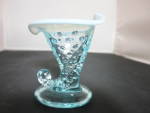Fenton Blue Opalescent Glass Hobnail Cornucopia Vase 