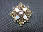 Vintage Pin Gold Tone Opalescent Purple and Clear Stones
