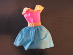Vintage Barbie Doll Dress pink blue yellow with pink polka dots 