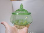 Antique Imperial Green Glass Twisted Optic Candy Dish with Lid