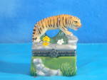 1990s Porcelain Tiger Trinket Box