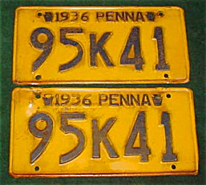 Matching 1936 Pennsylvania License Plates