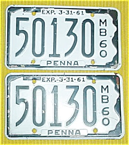 1960 Pr. Of Pennsylvania Boat License Plates