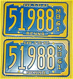1961 Pr. Of Pennsylvania Boat License Plates