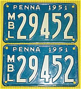 1951 Pr. Of Pennsylvania Boat License Plates