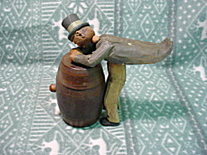 Wooden Carving Man(Drunk) Opening Keg