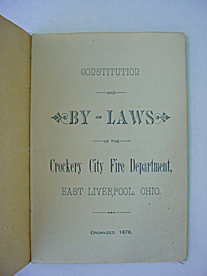 1878 Constitution & Laws Crockery Fire Dept.