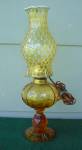 Lg. Fostoria Amber Coin Patio Lamp w/Shade