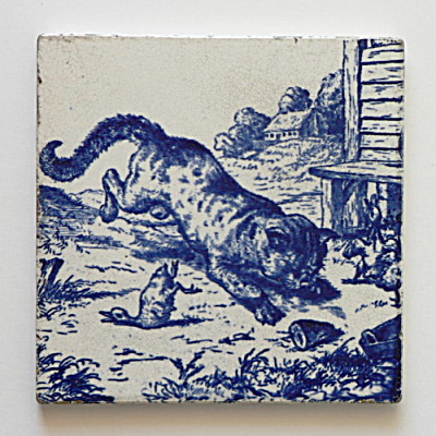 Cat Pouncing On Duck - Victorian Series Tile