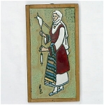 Scenic Signed Tile - Woman Spinning Yarn