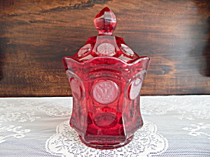 Fostoria Ruby Frosted Coin Tall Candy Jar