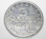 1922 A 3 mark coin from Germany Weimar Republic.